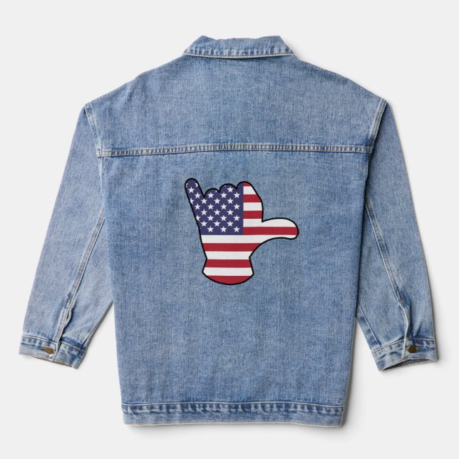 USA-Flagge Shaka-Zeichen Jeansjacke (Rückseite)