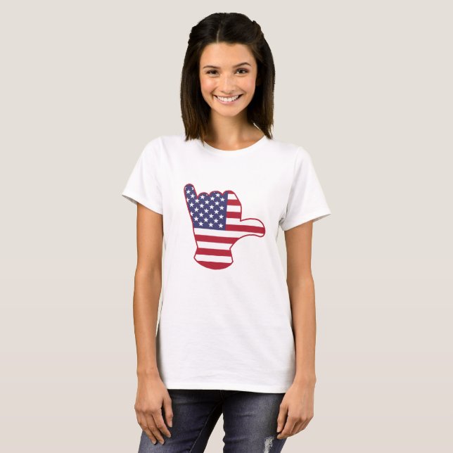 USA-Flagge Shaka-Zeichen T-Shirt (Vorne ganz)