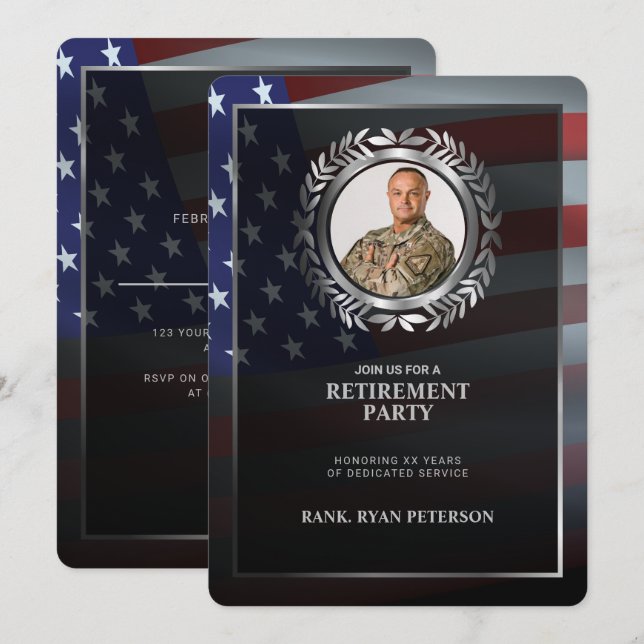 USA-Flagge | Silver Laurel Leaf | Luxusvergütung Einladung (Vorne/Hinten)