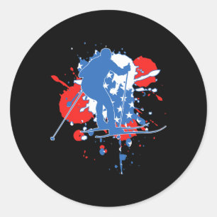 USA-Flagge Skifahrer - Amerikanischer Skilanglauf Runder Aufkleber