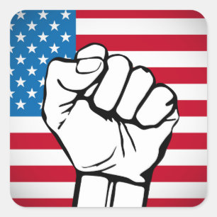 USA-Flagge  Steigende Faust Quadratischer Aufkleber