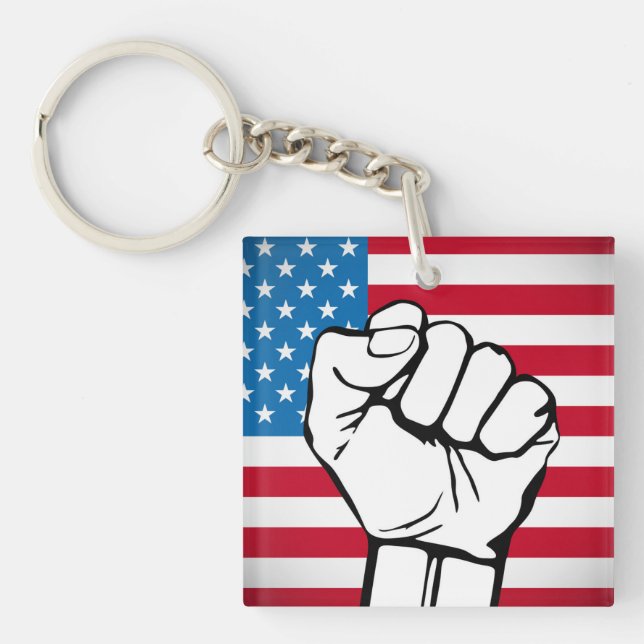 USA-Flagge| Steigende Faust Schlüsselanhänger (Vorderseite)