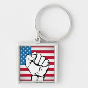USA-Flagge Steigende Faust Schlüsselanhänger