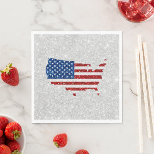USA-Flagge Sterne & Streifen 4. Juli Glitter Serviette