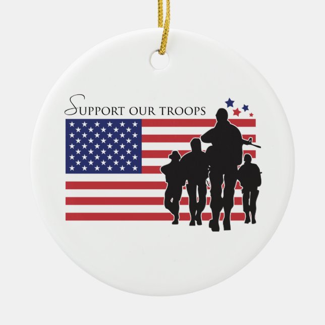 USA-Flagge - stützen Sie unsere Truppen Keramik Ornament (Vorne)