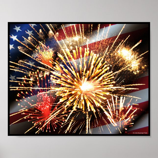 USA-Flagge und Feuerwerkskörper Poster (Vorne)