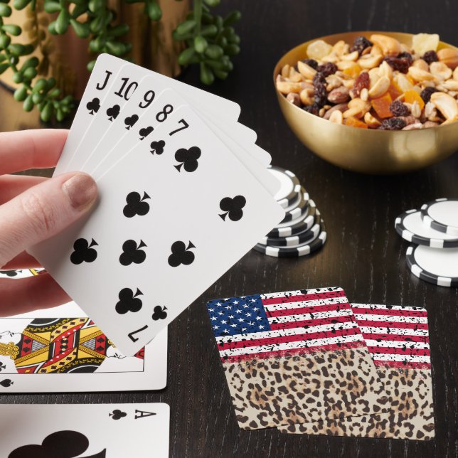 USA-Flagge und Leopard-Print Spielkarten (In Situ)