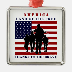USA-Flagge und Soldaten - Silberschmuck Silbernes Ornament