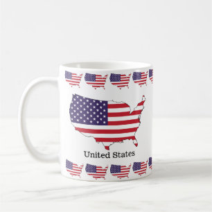 USA-Flagge und Souvenir-Design mit Karte Kaffeetasse