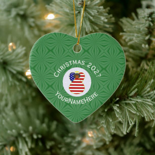 USA-Flagge Weihnachtsengel Name Jahr Herz Keramik Ornament