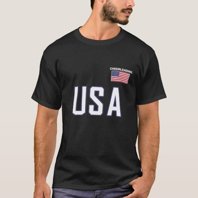 USA Flaggen Cheerleader Team Cheerleader Equipment T-Shirt (Vorderseite)