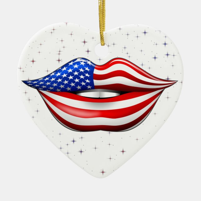 USA-Flaggen-Lippenstift auf lächelnder Keramikornament (Vorne)