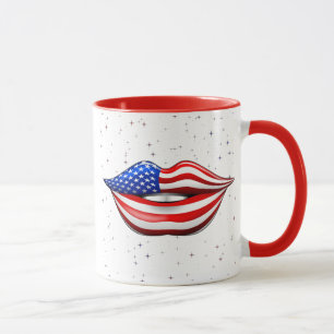 USA-Flaggen-Lippenstift auf lächelnder LippenTass Tasse