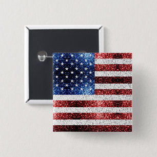 USA Flaggen Rot-Blau-Glitzern Glitzern Button