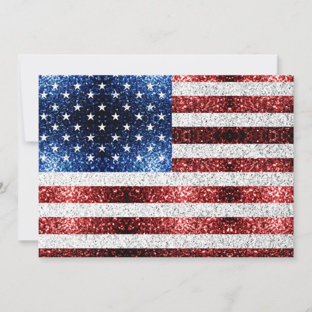 USA Flaggen Rot-Blau-Glitzern Glitzern Einladung (Vorderseite)