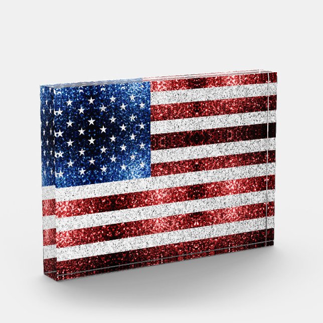 USA Flaggen Rot-Blau-Glitzern Glitzern Fotoblock (Links)