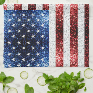 USA Flaggen Rot-Blau-Glitzern Glitzern Geschirrtuch