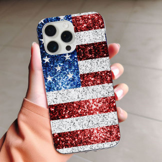 USA Flaggen Rot-Blau-Glitzern Glitzern iPhone 16 Pro Max Hülle