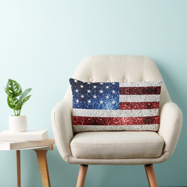 USA Flaggen Rot-Blau-Glitzern Glitzern Lendenkissen (Stuhl )
