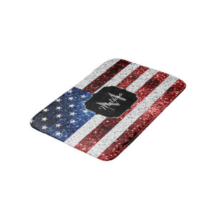 USA Flaggen Rot-Blau-Glitzern Glitzern Monogram Badematte