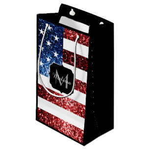 USA Flaggen Rot-Blau-Glitzern Glitzern Monogram Kleine Geschenktüte