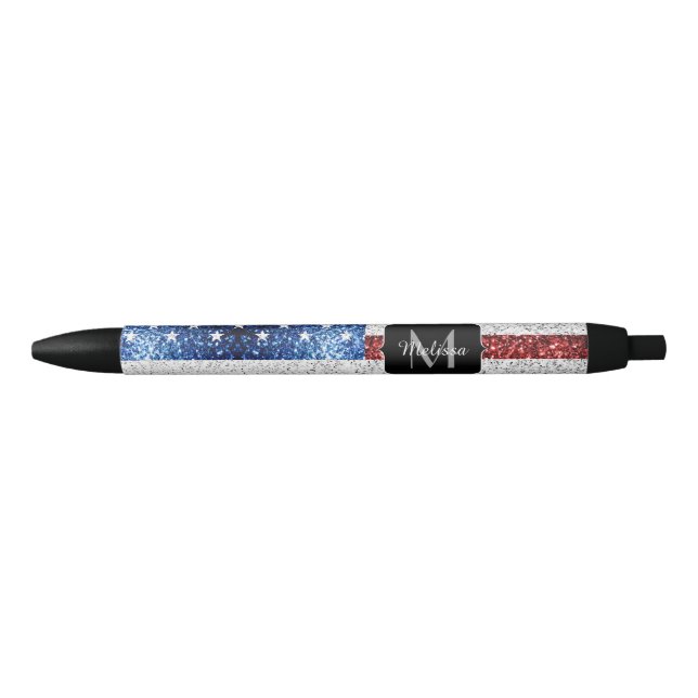 USA Flaggen Rot-Blau-Glitzern Glitzern Monogram Kugelschreiber (Vorderseite)