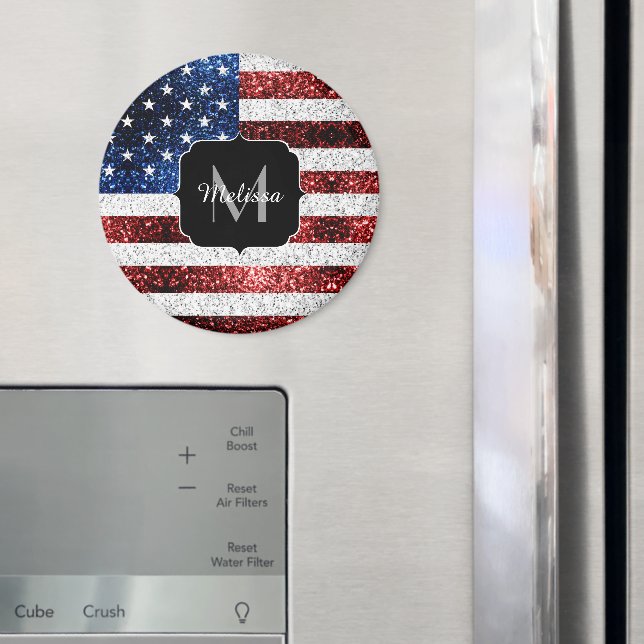 USA Flaggen Rot-Blau-Glitzern Glitzern Monogram Magnet (In Situ (Kühlschrank))
