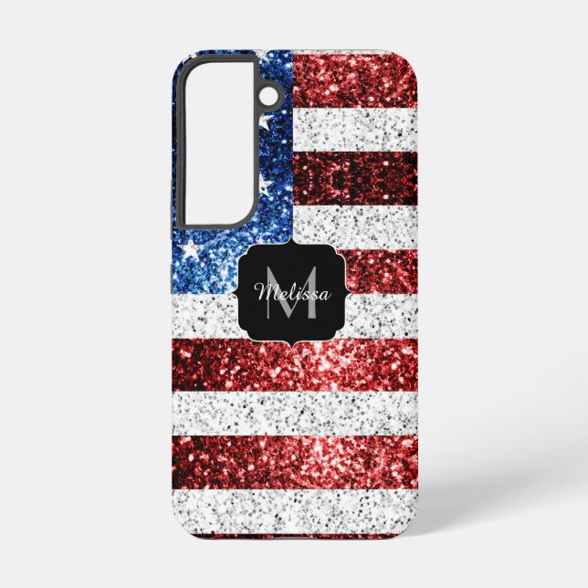 USA Flaggen Rot-Blau-Glitzern Glitzern Monogram Samsung Galaxy Hülle (Rückseite)