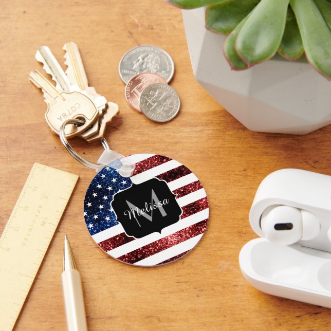 USA Flaggen Rot-Blau-Glitzern Glitzern Monogram Schlüsselanhänger (Schreibtisch)