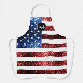 USA Flaggen Rot-Blau-Glitzern Glitzern Monogram Schürze