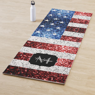 USA Flaggen Rot-Blau-Glitzern Glitzern Monogram Yogamatte