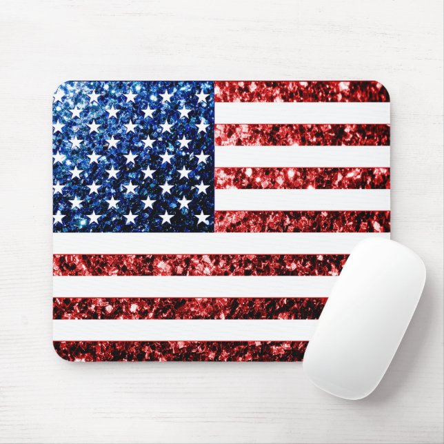 USA Flaggen Rot-Blau-Glitzern Glitzern Mousepad (Mit Mouse)