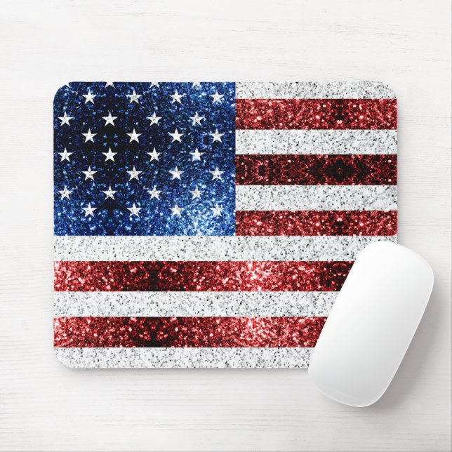 USA Flaggen Rot-Blau-Glitzern Glitzern Mousepad (Mit Mouse)