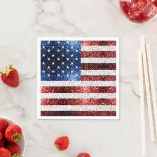 USA Flaggen Rot-Blau-Glitzern Glitzern Serviette