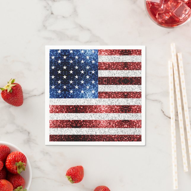 USA Flaggen Rot-Blau-Glitzern Glitzern Serviette (Beispiel)