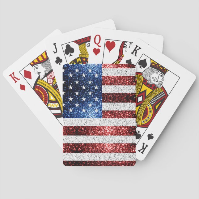 USA Flaggen Rot-Blau-Glitzern Glitzern Spielkarten (Rückseite)