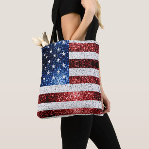 USA Flaggen Rot-Blau-Glitzern Glitzern Tasche
