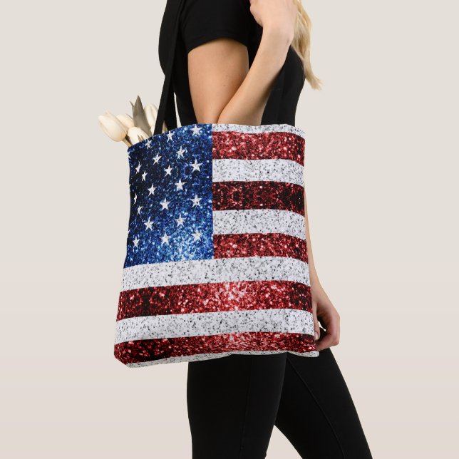 USA Flaggen Rot-Blau-Glitzern Glitzern Tasche (Von Nahem)