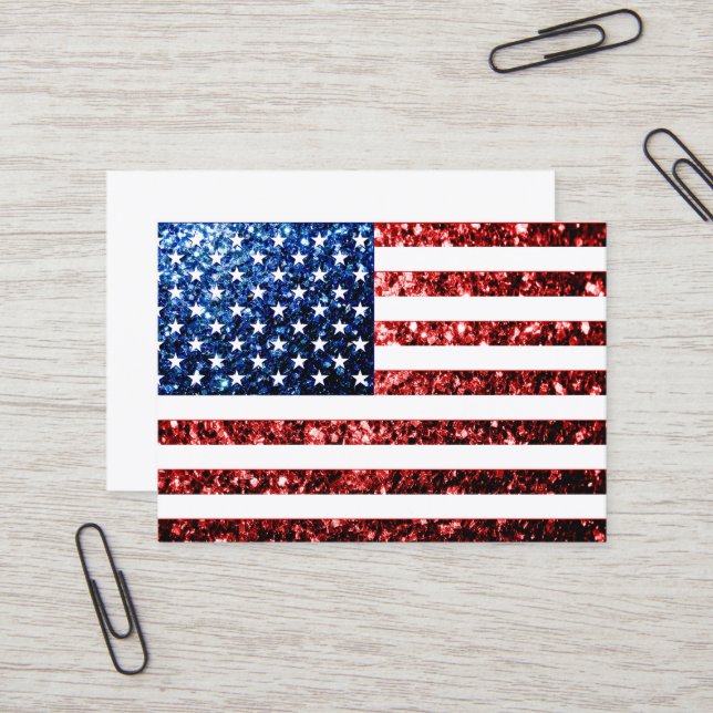 USA Flaggen Rot-Blau-Glitzern Glitzern Visitenkarte (Vorderseite/Rückseite Beispiel)