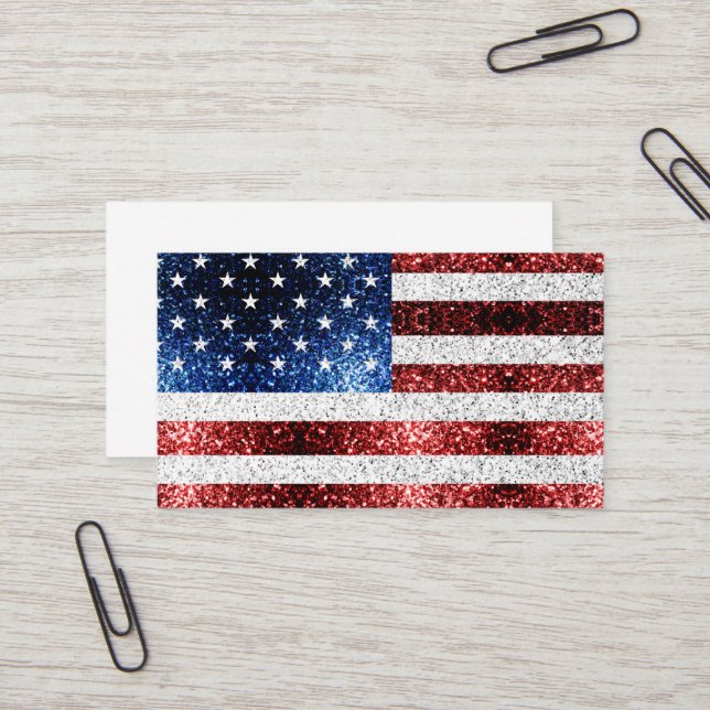 USA Flaggen Rot-Blau-Glitzern Glitzern Visitenkarte (Vorderseite/Rückseite Beispiel)