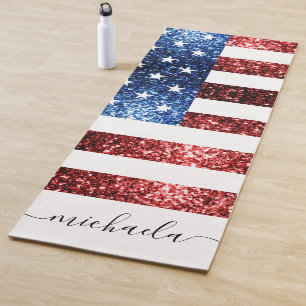 USA Flaggen Rot-Blau-Imitate Glitzern Monogram Yogamatte