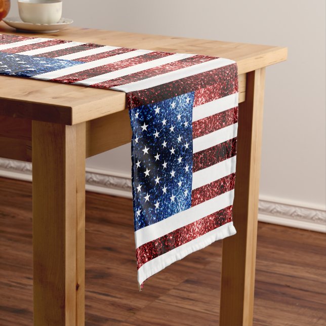 USA Flaggen Rot und Blau Glitzern Glitzer Kurzer Tischläufer (Beispiel)