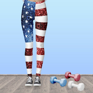 USA Flaggen Rot und Blau Glitzern Glitzer Leggings