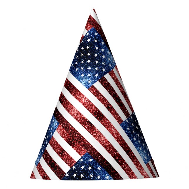 USA Flaggen Rot und Blau Glitzern Glitzer Partyhütchen (Vorderseite)