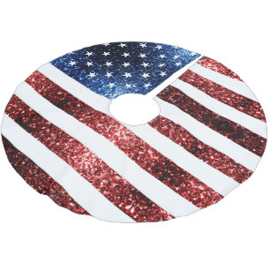 USA Flaggen Rot und Blau Glitzern Glitzer Polyester Weihnachtsbaumdecke
