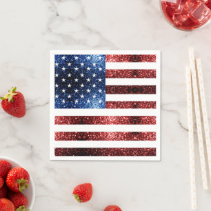 USA Flaggen Rot und Blau Glitzern Glitzer Serviette