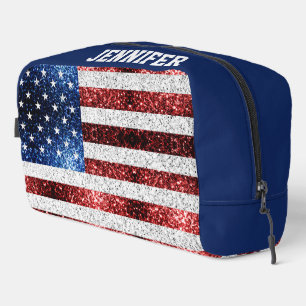 USA Flaggen Roter Glitzern Individuelle Name Waschbeutel