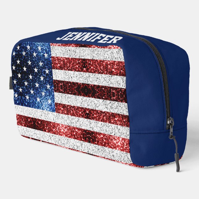 USA Flaggen Roter Glitzern Individuelle Name Waschbeutel (Rechte Ecke)