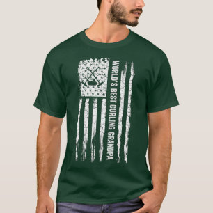 USA Flaggen Welten Bestes Curling Großvater Curler T-Shirt