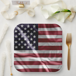 USA Flapping Flag Red, White Stripes, Starry Blue Pappteller
